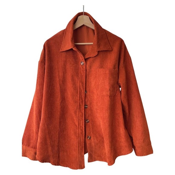 Long Sleeve Corduroy Button Up Shacket (Rust) - Picture 2 of 9